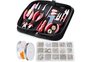 WinWonder 17pcsKit Conception de bijoux, Outils de recherche avec 2 rouleaux de polyester élastiques avec cordon en corde de cristal et pince à bijoux 750pcs pour la fabrication