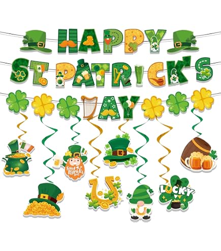 Grande Fiocco Di Iuta Per San Patrizio - 29x53 Cm Con Trifoglio E Glitter - Decorazione Per Ghirlanda E Porta