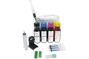 refill24 Nachfüllset: Nachfülltinte 400 ml kompatibel für Druckerpatronen HP 300, 300 xl Schwarz und Farbe + Zubehör + Anleitung, Refillset mit Druckertinte für DeskJet Envy Photosmart