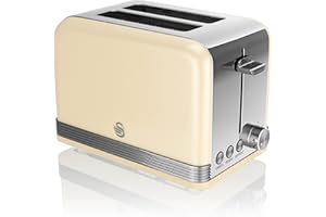 Swan ST19010CN Cream 2 Slice Retro Toaster, Stainless Steel, 815 W
