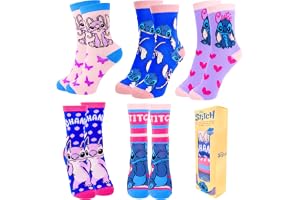 Disney Stitch flickstrumpor, Stitch och Angel Design Set med 5 klassiska strumpor för tonåringar, EU-storlekar 31 till 38