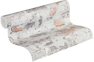 LIVINGWALLS Papel Pintado Efecto Piedra Elements A.S. Création Papel pintado tejido no tejido 10.05 m x 0.53 m Gris Blanco Rojo Fabricado en Alemania 369292 36929-2