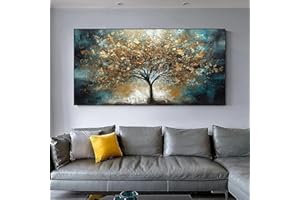 MHLCMG Affiche Paysage Abstrait Arbres Bleu Doré Toile Tableau Art Peintures sans Cadre Decoration Murale pour Salon Chambre Tableau Decoration (60X120CM)