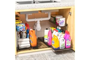 Fowooyeen Organizer Cucina, Organizer Sottolavello Cucina, 2 Pezzi Organizer Sotto Lavello Portaoggetti, Kitchen Organizer con Vaschetta per l'Acqua, Mobile Scaffale Organizzatore Cucina, Grigio