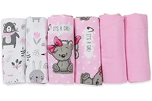 ‎FENSILO FENSILO Moltontücher|6er Pack | 80x80cm | Flanellwindeln | Moltonwindel Spucktücher Baby, Spucktuch Flanell Moltontuch Unisex | Jungen | Mädchen Teddybär it’s a Girl rosa