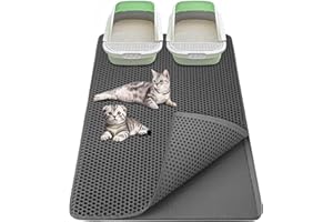 LIOBINY Alfombra Arenero Gato 90 x 60 cm EVA Impermeable Alfombrilla Arenero Gato, Diseño de Doble Capa en Forma de Panal Alfombra Arena Gatos, Gris