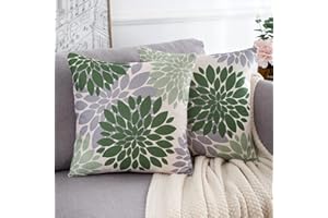 HOMESTILEZ Set di 2 Copricuscini Divano 45x45 Federe per Cuscini in Lino Verde e Grigio Dalia Moderno Elegante Astratto Geometrico Floreale Estate Autunno Federa per Cuscino per Panca Soggiorno Camera da Letto