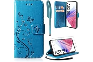 AROYI Lederhülle Kompatibel mit Samsung Galaxy A53 5G Hülle und Schutzfolie, Flip Wallet Handyhülle PU Leder Tasche Case Kartensteckplätzen Schutzhülle