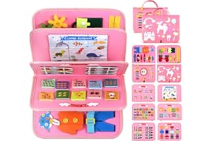 VISATOR Giochi Montessori 3+ Anni Busy Board Quiet Book Pannello Sensoriale Bambini Montessori Ragazzo Ragazza Libri Sensoriali Giochi Sensoriali Autismo Giochi Educativi(Rosa)