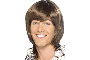 Smiffys 70s Heartthrob Wig, Brown , 1970's Disco Fancy Dress, 1970s Dress Up Wigs Halloween