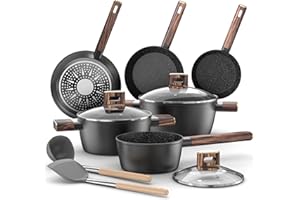 Set Pentole Induzione - 11 Pcs Batteria Pentole e Padelle Antiaderenti Per Tutti i Piani Cottura, Padella da 20/28cm, Padella da 24cm, Pentola da 16/20/24cm con Coperchi, Senza PFOA e PFOS Topbooc