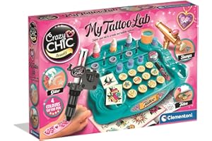Clementoni Crazy Chic - My Tattoo Lab, Gioco Creativo per Bambine di 6+ Anni, Kit per Creare Tatuaggi Temporanei Personalizzati, Punte Intercambiabili, Glitter Colorati, Stencil e Accessori, 18260