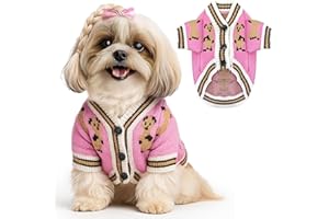 ABRRLO Small Dog Jumpers Cute Bear Dog Cardigan Sweater for Small Dogs Boy Girl Puppy Cat Knitting Cardigan Outfits Doggy Winter Coats Warm Pet Dogs Clothes Soft Knitwear (Pink, M)