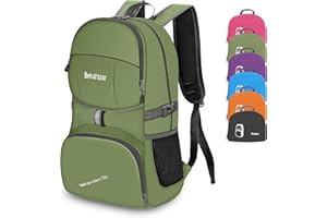 Bekahizar Lightweight Foldable Backpack 35L Hiking Rucksack Daypack Packable Travel Day Bag for Men Women Teens Outdoor Sports Walking Camping Travelling Cycling (Green)