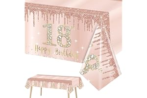 YTUGCG 18th Birthday Table Cloth, 137x274cm Rose Gold 18th Birthday Party Table Decor, Plastic Disposable Waterproof Rectangular Table Cover for Women, Birthday Gifts Party Table Decor
