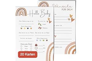 ‎BARTSCHIBÄR 20 Ratespielkarten für Babypartys - Spiele für Gender-Reveal-Party und Babyshower, Tippkarten für Baby Mädchen und Jungen (Boho Regenbogen)