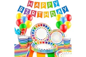 Fruitful Party Regenbogen Deko Kindergeburtstag Zubehör, Regenbogen Party Set - Servietten Regenbogen Pappteller Banner etc Regenbogenparty Zubehör