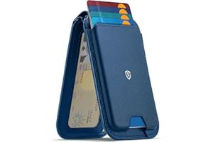 SHIELDON Porta Tarjetas de Cuero Genuino para Magsafe Wallet [Soporte Ajustable][Bloqueo RFID][Ventana para ID] Cartera Magnética Leather Phone Wallet para iPhone Serie 17/16/15/14/13/12 - Azul Real