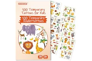 ECHOCUBE Tatuajes Temporales para Niños con 100 Patrones, 10 hojas impermeable tatuaje falso, pegatinas mixtas dibujos animal, rellenos de bolsas de regalos cumpleaños