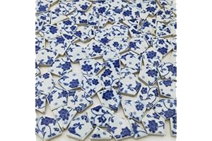 ANKTILY 500 g gebrochene Keramik-Porzellan-Mosaikfliesen zum Basteln, unregelmäßige blaue und weiße Porzellan-Mosaikstücke für DIY-Vasen-Mosaikprojekte (Medium 1)