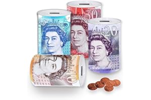 HOT BARGAINS 2 X Sterling Money Tin 16cm X 12cm Piggy Bank Savings Money Tin, Cash & Coin Tin with Assorted Colour (Pack of 2)