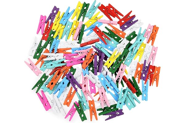 Vicloon 110 st träklämmor, 2,5 cm mini färgglada klädklämmor | Hållbara små klädnypor i trä för foton, foton, collage, vykort, presenter