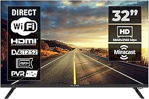 KIANO Téléviseur Intelligent 32" Elegance – HD Ready (1366 × 768), Écran DLED sans Cadre – Triple Tuner DVB-T2/S2/C – Bluetooth, Enregistrement USB – 3 Ports HDMI, 2 Ports USB – Noir