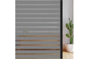 ConCus-T Window Film Privacy Cling Film Self Adhesive Frosted Window Sticker No Glue Film Stripe Vinyl Static Cling Door Window Transfers for Home Office, Translucent Black 90 × 200cm