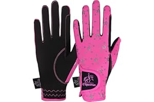 AFE - Guanti per bambini, unisex, per equitazione, per attività all'aria aperta, guanti sportivi, guanti da ciclismo, per bambini, colore: nero, blu, rosa, con stelle (design a stella rosa, grande)