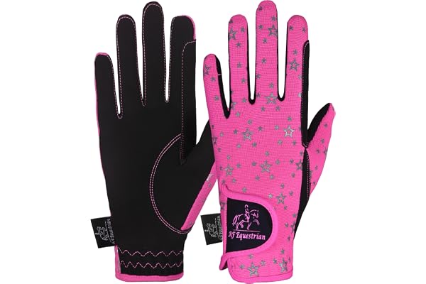 AFE Kids Gloves for Girls Boys Unisex Horse Riding Gloves Outdoor Gloves Sports Gloves Cycling Gloves for Children Black Blue Pink Star Design
