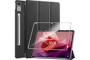 ROJEUINN Cover per Lenovo Tab P12 custodie+1 Pezzi Vetro Temperato,Gomma Protezione Protettivo,Ultra Sottile Antiurto Anti-Graffio TPU Flessibile Case-Nero