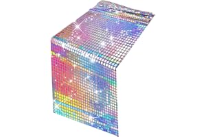 TranRantic Disco Party Tischläufer, 30x275cm Discokugel Tischdecke Farbige Glitter, Glitter Party Deko für 70er 80er Jahre Disco Party, Paillette Tischläufer für Tanzparty Geburtstag Deko(Farbige)