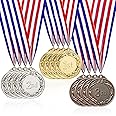 Omevett 12 Pcs Medals for Children Sports Day Medals 2 inch Gold Silver Bronze Medals Metal for Kids Adults Winner Medal with Ribbon 1st 2nd 3rd Medals Award for Gymnastic Medal Competitions Party