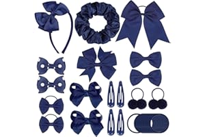 Radsocken 48Pcs Girls School Hair Accessories Kit Navy blue Bow Hair Clips Headband Ponytail Holder Elastics Bands Ribbon Hair Barrettes Hair accessories for girls Birthday Gift(Nblue)