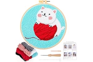 JSRQT Punch Needle Kit for Adults Beginners with Cat Pattern Punch Needle Kits Handcraft DIY Embroidery Starter for Kids Craft Craft Hoop with Instructions