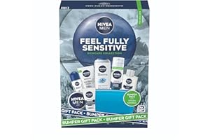 NIVEA MEN Feel Fully Sensitive Skincare Gift Set (8 Products) - Men's Gift Set - Includes Shower Gel, Anti-Perspirant, Face Wash, Shaving Foam, Post Shave Balm, Moisturisers – With Wash Bag