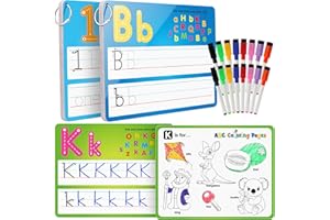 Coogam Tarjeta de práctica de dibujo a mano, 36 letras y números, bolígrafo para colorear, escritura a doble cara y pistas Montessori, regalo para niños de 3 años