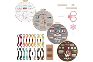 VynyQoo 4pcs Kit Broderie Debutant, Kits de Broderies, Fils à Broder Kit, Embroidery Kit Broderie Débutant Outil avec Cerceaux de Broderie Instructions, Kit de Broderie au Point de Croix pour Adultes