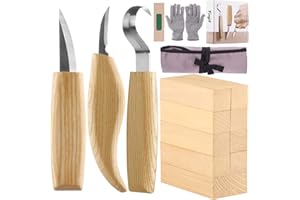 Fuyit Strumenti per Intaglio del Legno - Set 17 Pezzi con Coltello a Uncino, Frullato e Dettaglio, Guanti Resistenti e Blocchi di Legno