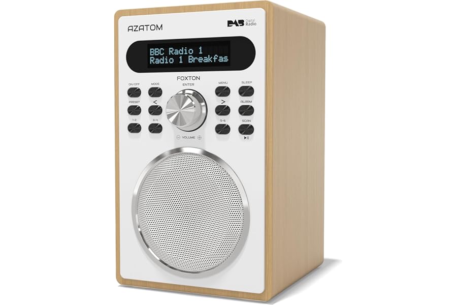 DAB/DAB+ & FM Digital Radio | Simple Controls | Dual Alarms & Sleep Timer | Mains Powered | Bluetooth | USB Device Charging | Perfect for Home, Office or Outdoors | AZATOM Foxton FX2 (Oak)
