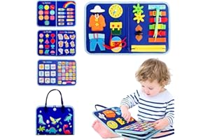 Haoutdory Busy Board Montessori 8 en 1 Juguete Educativo Niños,Tablero Sensorial Dinosaurio de Fieltro con 5 Páginas,Juegos de Motricidad Fina para Viaje Coche Avión,Regalo Niño Niña 1-4 Años