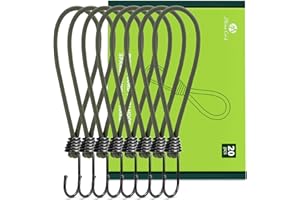 Abma Cord Gumowe Napinacze z Haczykami 23cm 20Szt Krótkie Ekspandery z Hakami Napinacz Plandeki z Hakami do Plandek, Namiotów, Kemping, Banerów - Zieleń wojskowa