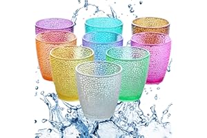 MINGZE Verres à Eau, Acrylique Incassables Empilables En Plastique Coloré Verres à Boire Petits, Pour Pique-nique Camping Plage Fête Restaurant Enfants Jus De L'eau (Lot de 9, 300ML)