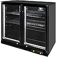 Sofia Refrigeration Under Counter Two (2) Doors Commercial Bottle Cooler, Low Noise Beverage Cooler, Black Stainless Steel, Small Refrigerator 220 Litres Net Capacity (Black), 1 Year Warranty