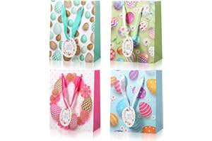 Dekewe 4 Pack Easter Gift Bags with Handles for Presents, Easter Paper Bags Large for Kids, Easter Egg Hunt Treat Party Bags Basket, Reusable Tote Shopping Goodie Bags for Sweets