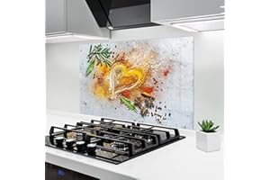 ARTHUB® Crédence de Cuisine en Verre 70x100 cm, Heart Spice Powders | Protection Contre Les éclaboussures, Revêtement Mural en Carreaux, Plaque en Verre, Verre trempé, Aliments, Épices