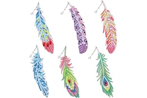 DCIDBEI Diy Diamond Painting Signets,Lot de 6 Marque-page Plume Coloré de Peinture au Diamant,Diamond Art Surprise Broderie Craft Peinture par Numéro Kit Cadeau pour Anniversaire Vintage
