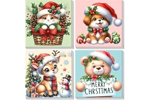 Lxmsja 4 Pezzi Dipingere con i Numeri Natale Bambini Adulti Con Cornice, Paint by Numbers Gatto Cane, Quadri da Dipingere Numerati Cervo Orso, Hobby Creativi Idee Regali Natale Decorazioni, 20x20cm