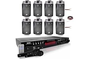 Bost - Pack HiFi Ampli Boost Tuner/USB/Bluetooth - 2 Micros - Télécommande - 8 Enceintes HiFi 80W E.Audio - Câbles et Support muraux