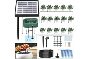 SoulBay Kit d'irrigation Goutte à Goutte Automatique à énergie Solaire, 12 Modes de Synchronisation, avec tuyau d'arrosage de 15 m pour jardin intérieur et extérieur en pot